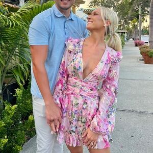 Floral Pink and Gold Metallic Dress